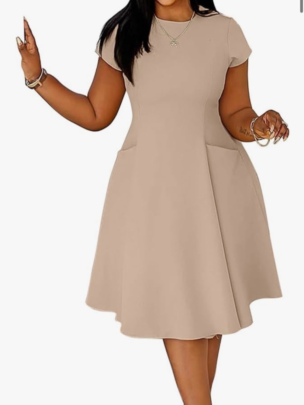 Elegant Midi Pocket Dress in Beige